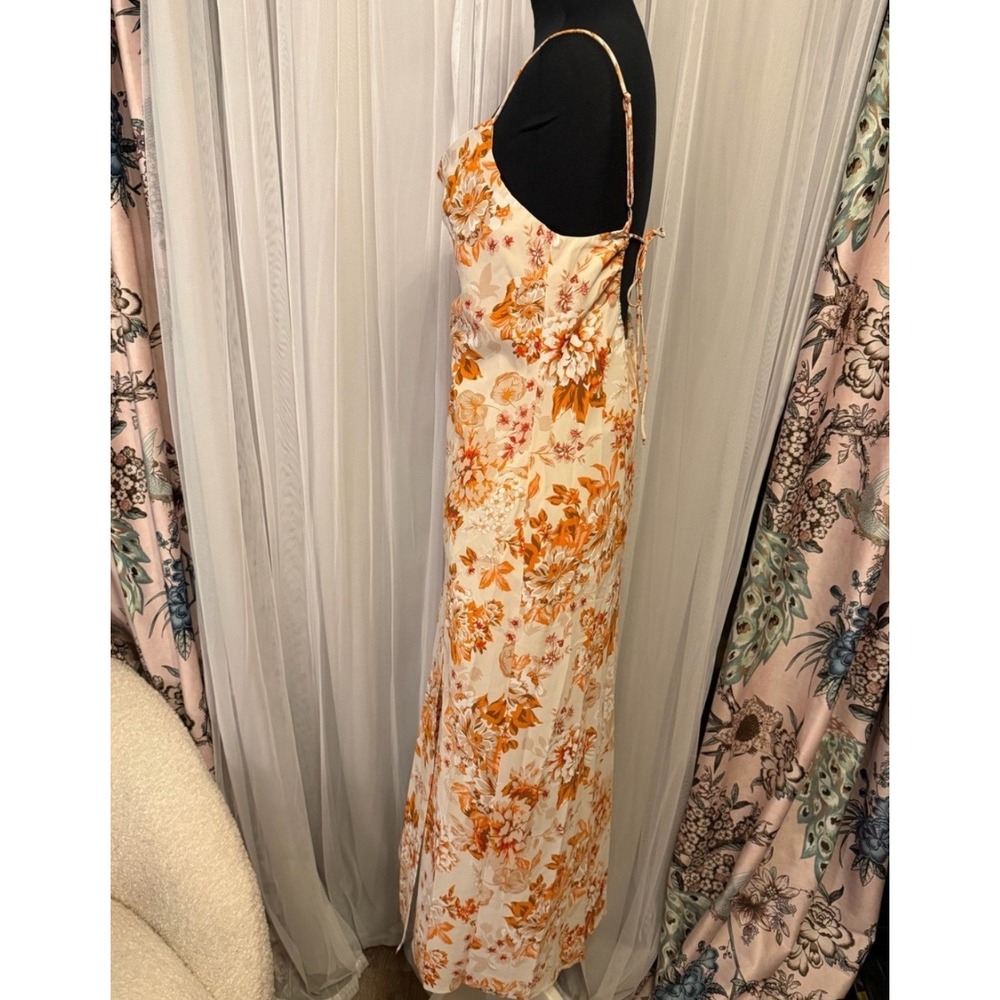 Petal & Pup Floral Cowl Neck Midi Dress Orange Satin Cottagecore Wedding US 6 - Picture 2 of 3